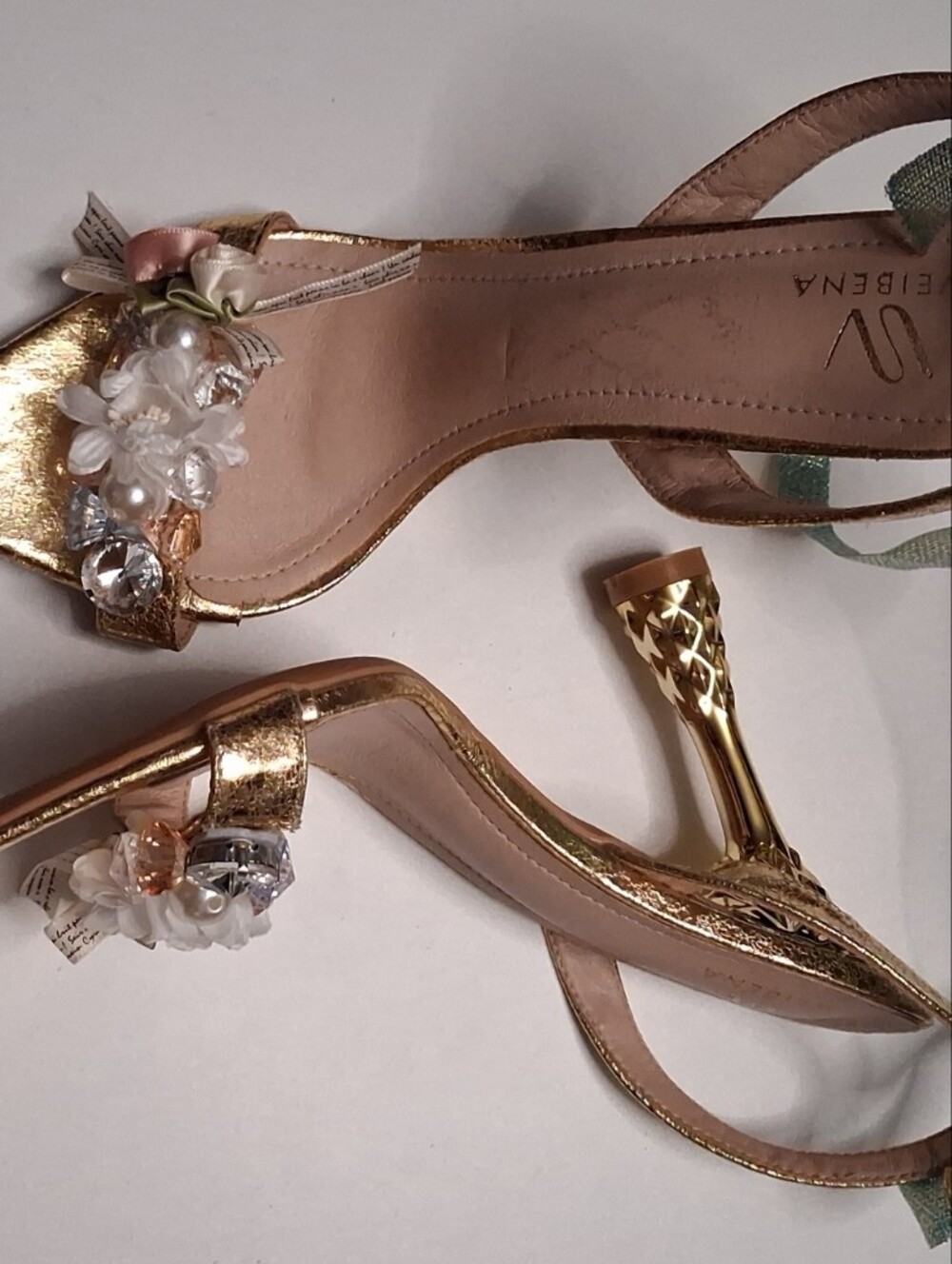 Embellished Gold Lace-Up Heels for Women